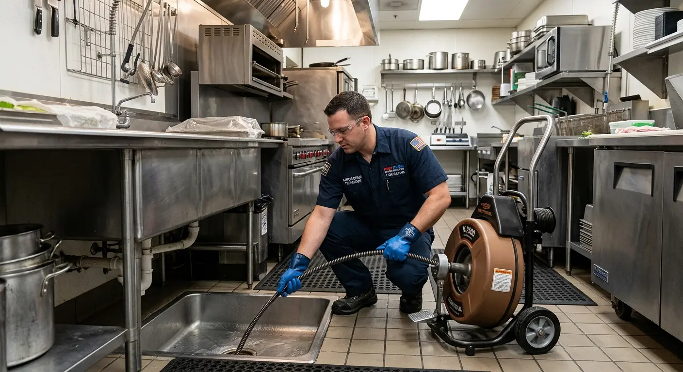 Commercial drain cleaning service in a restaurant kitchen in Powdersville