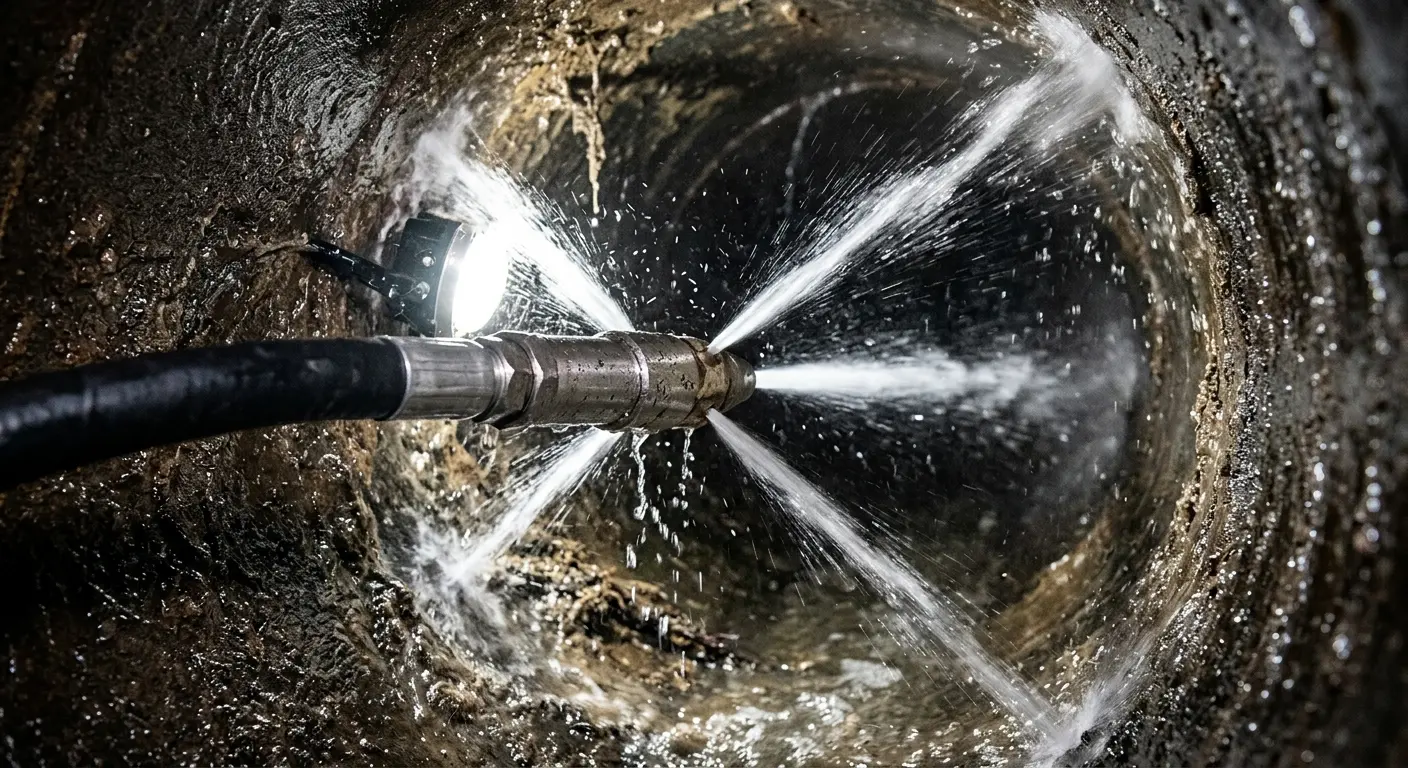 High-pressure hydro jetting nozzle cleaning sewer pipe for Storm Drain Cleaning in Powdersville